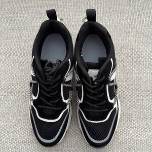 AONEGOLD Women’s Fashion Wedge Sneakers in Black&White Sneakers-Size 39,(US 8.5)